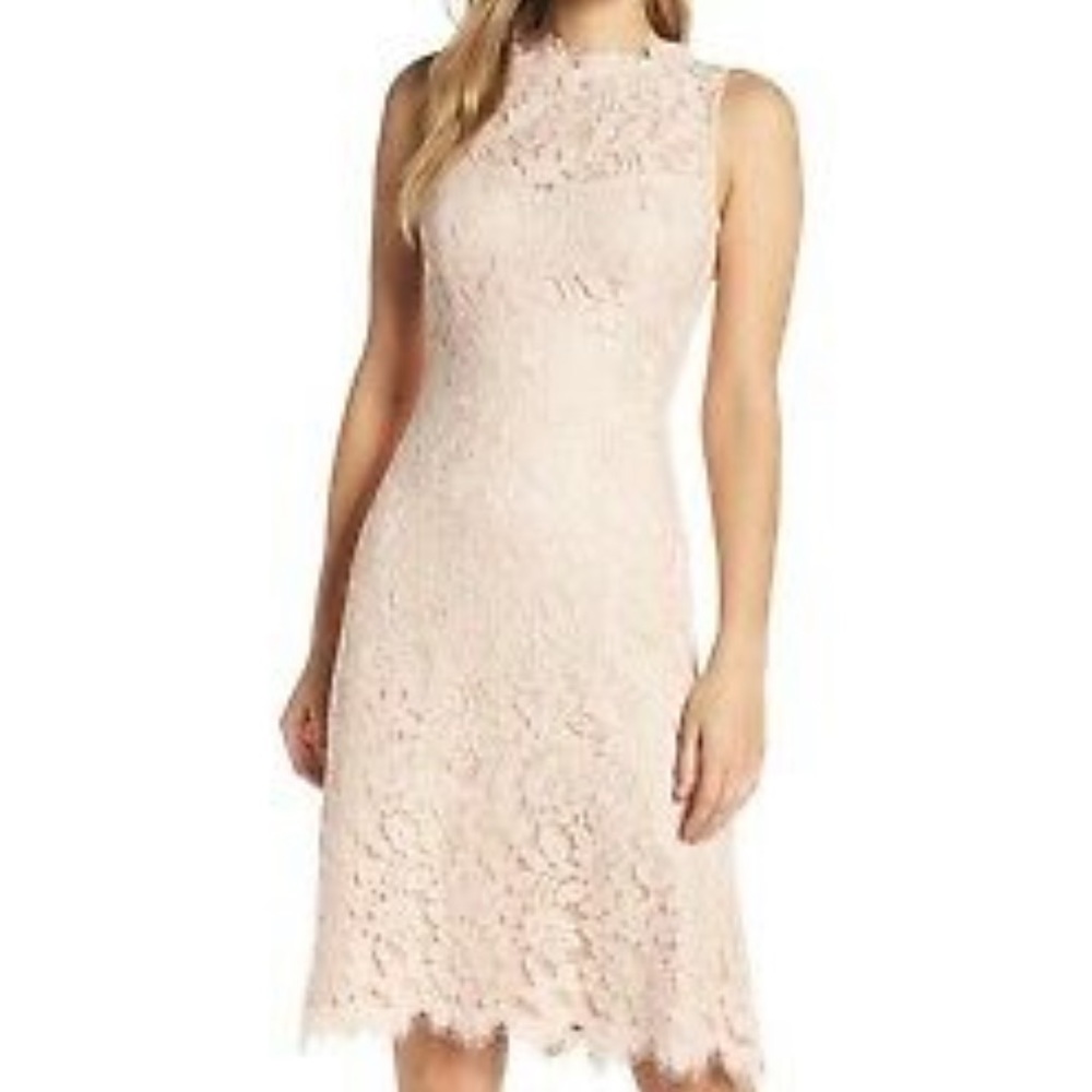Eliza J High Neck Lace Sheath Dress